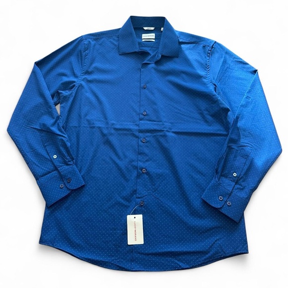 Lucky Brand Men’s NWT Blue Geometric Print Long Sleeve Button Up Shirt Large - Picture 1 of 7